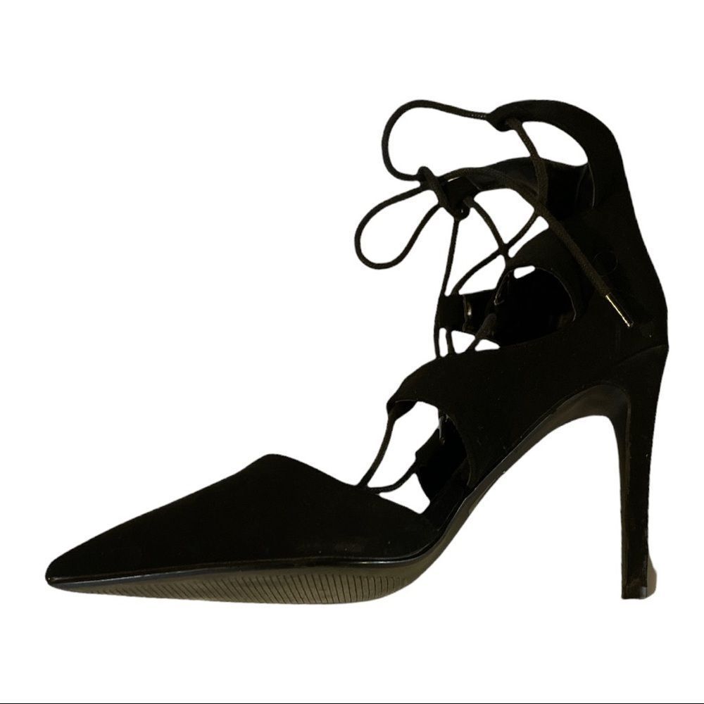Derek Heart From H&M Sophia Black Lace Up Stiletto Spike Heels 8.5 - Picture 10 of 14